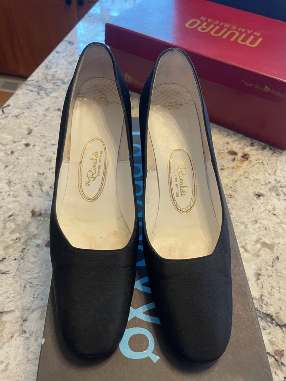 Marina Rinaldi Black Square-Toe Mid Heel Pumps